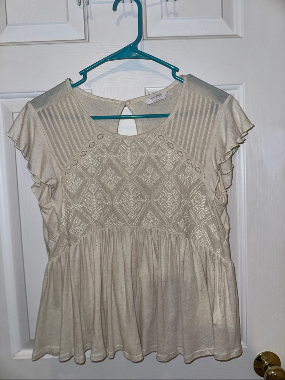 Lucky Brand Cream Knit peplum Top with embroidery